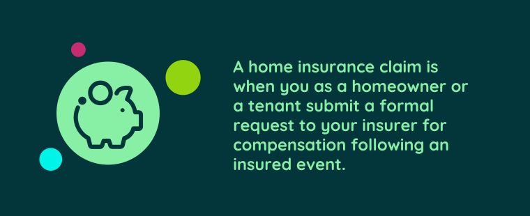 Image that says A home insurance claim is when you as a homeowner or a tenant submit a formal request to your insurer for compensation following an insured event.