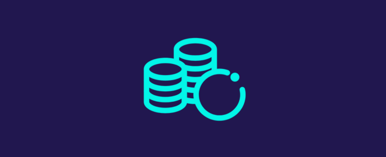 Icon of stacked coins in blue on a navy blue background