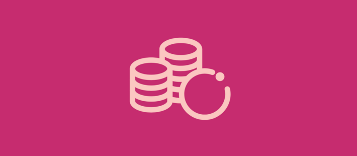 A cool pink icon of coins on a dark pink background