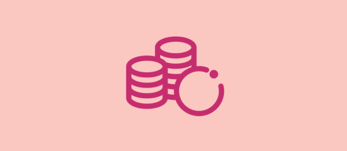 Icon of stacked coins in fuchsia on a light pink background