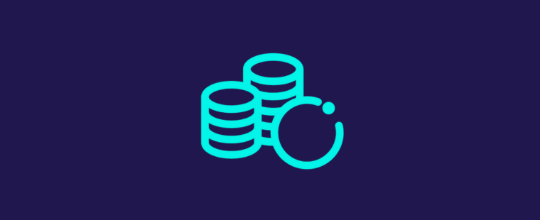 Icon of stacked coins in light blue on a dark blue background