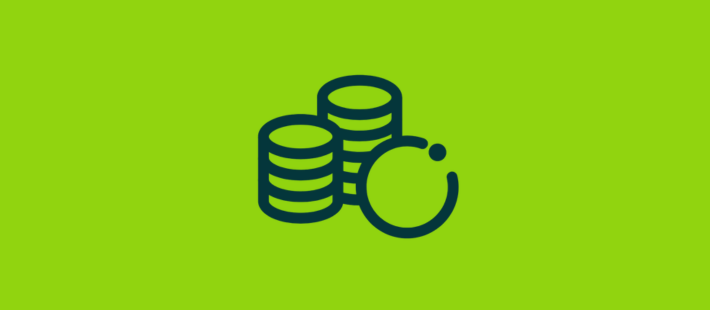 Icon of stacked coins on a light green background