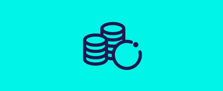 Icon of money stacked on light blue background