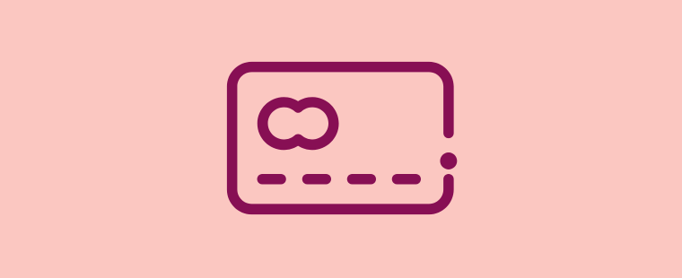 Credit card icon in dark pink on a light pink background