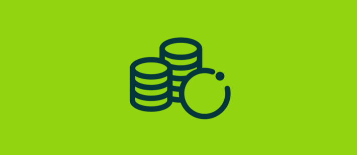 Stacked coins icon in dark aqua with a bright green background