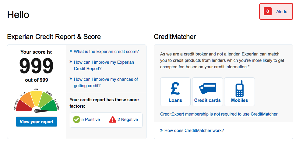 Experian dashboard